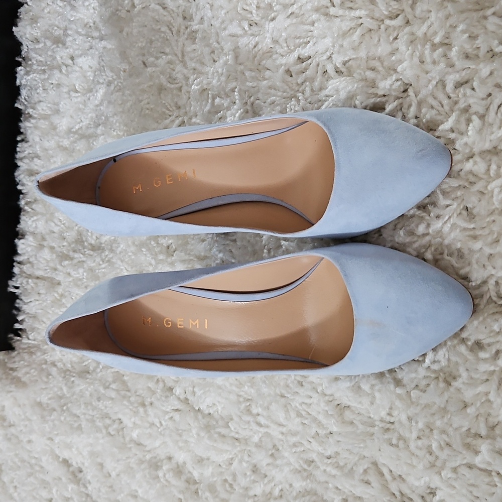 M.Gemi The Lustro 70mm Powder Light Suede Block Heels Pumps Size EU 38.5/US 8.5 - Picture 6 of 10